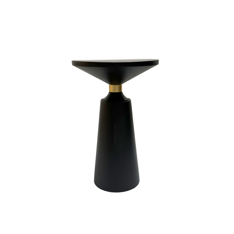 Fawn 20 Inch Side End Table, Black Mango Wood Round Top with Pedestal Base, Shiny Brass Support - Benzara