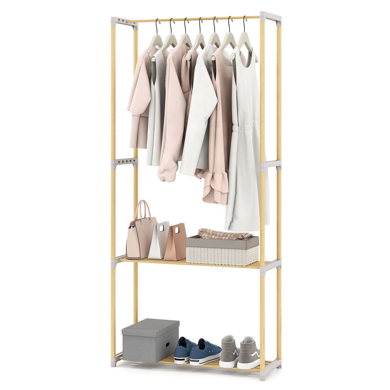 2-Tier Pine Wood Clothes Rack with Open Storage Shelf for Organizing-Grey image number 3