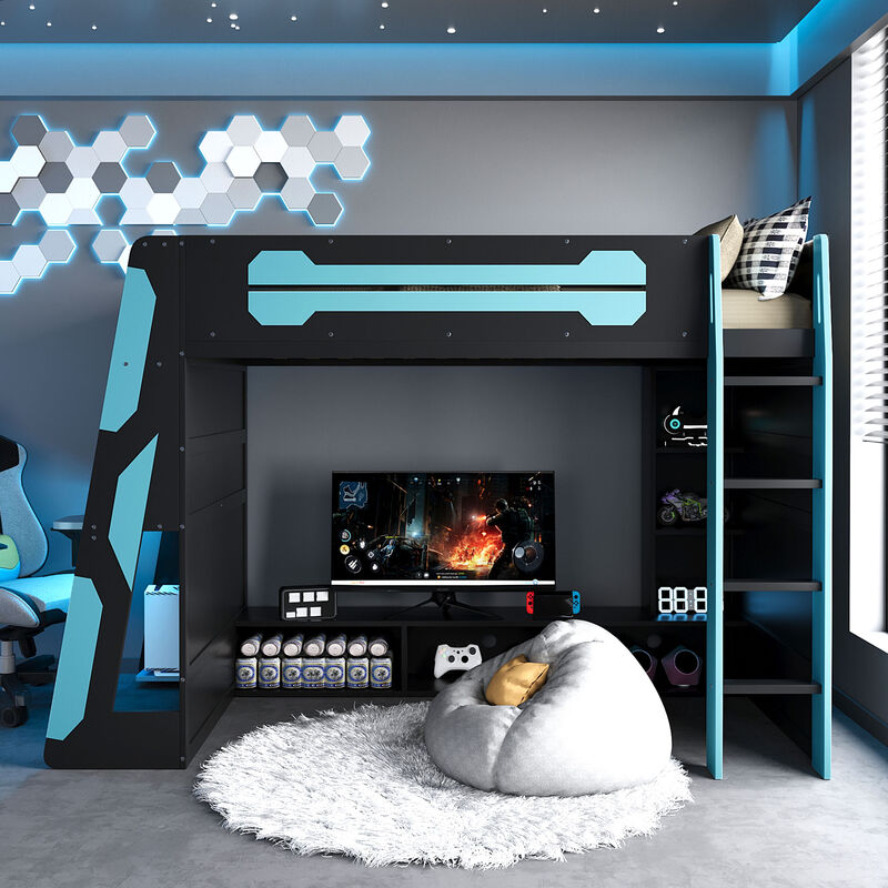 Merax All-in-One Esports Gaming & Work Twin Loft Bed image number 2
