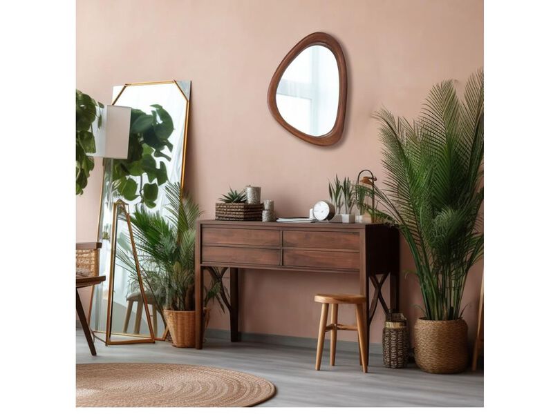 Black Walnut Irregular Wood Wall Mirror 15x10 Inch Decorative Mirror for Home image number 1