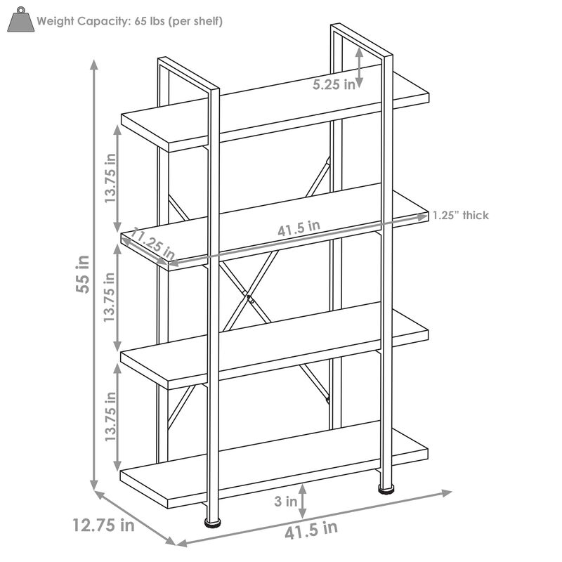 Sunnydaze 4-Tier Industrial Open-Shelf Bookshelf