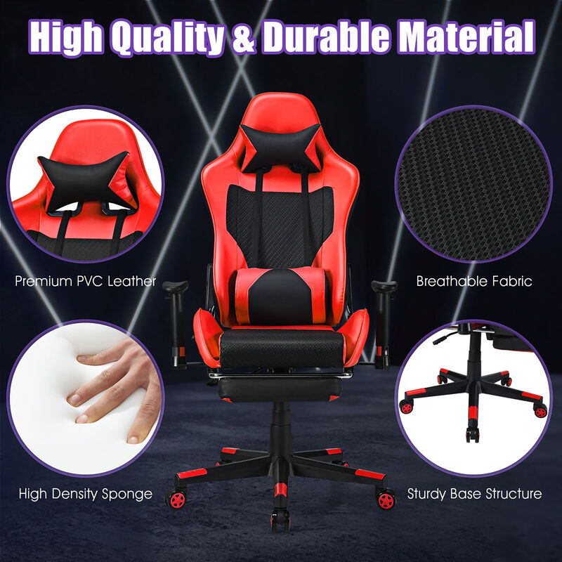 Costway  Gaming Chair Massage Reclining Racing Office Computer Chair with Footrest Red
