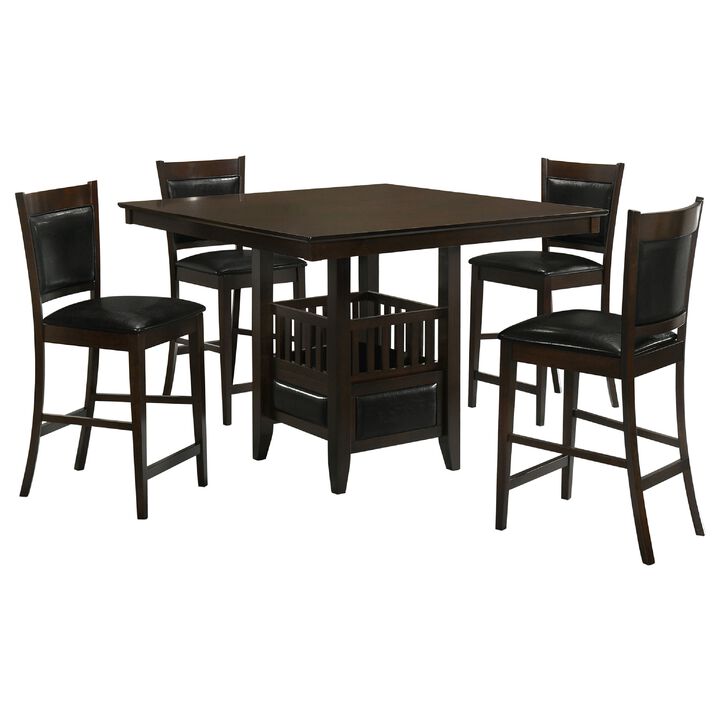Edan 5pc Counter Height Dining Set, Brown Table, Black Padded Chairs