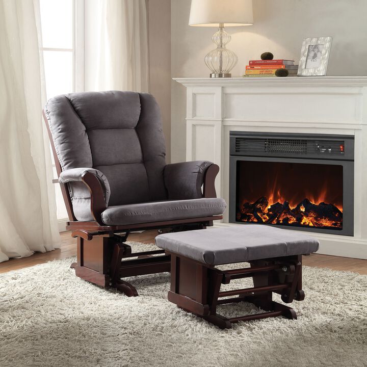 Aeron Glider Chair & Ottoman, 2 Piece Pack Gray & Brown- Benzara