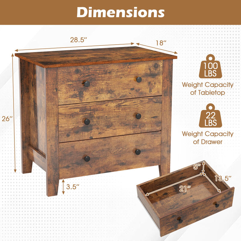 3 Drawer Dresser Chest of Drawers Bedside Table image number 4