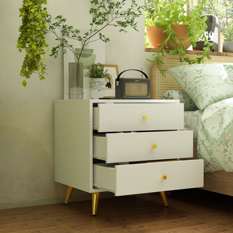 FUFU&GAGA Nightstand with Contemporary Design, 3 Drawers, Durable Composite Material, (19.7" W x 15.7" D x 20.8" H), White