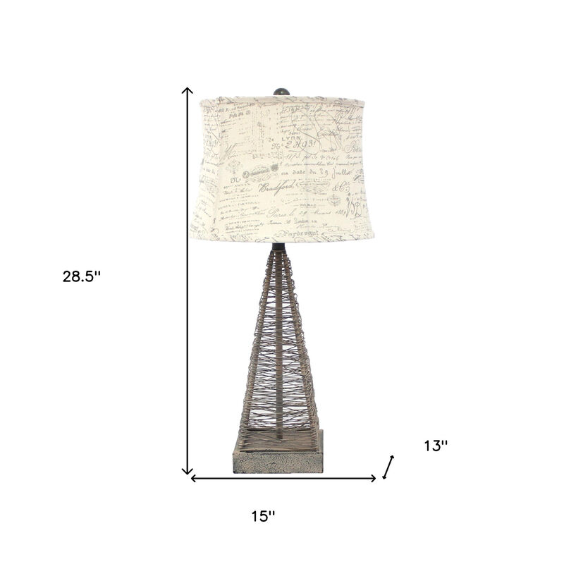 Hivvago 29" Gray Metal Geometric Bedside With White Text Drum Shade