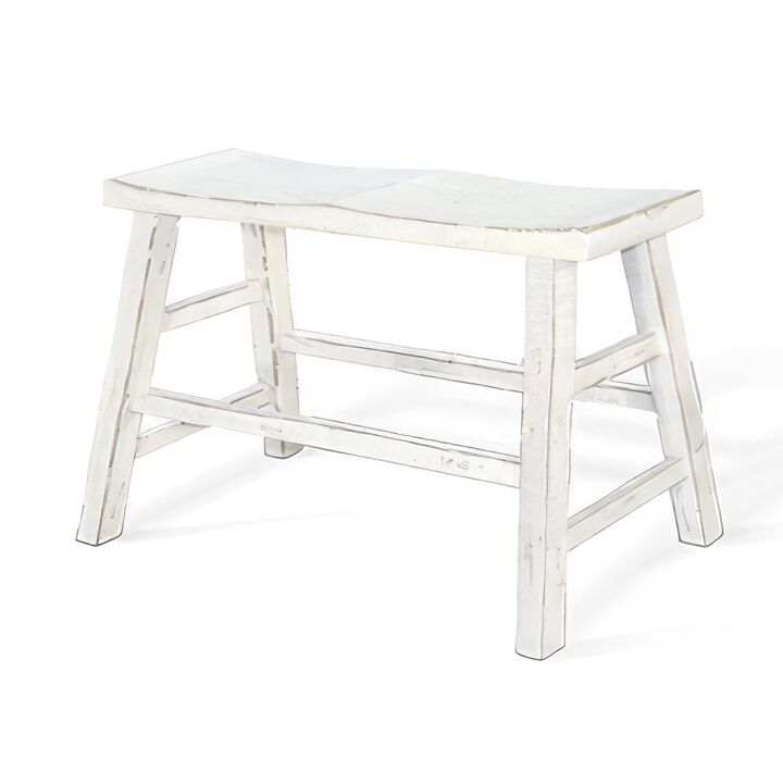 Rena Counter Height Bench | Trestle Legs with Footrests | 33" Wide White Sand Mahogany Wood - Benzara