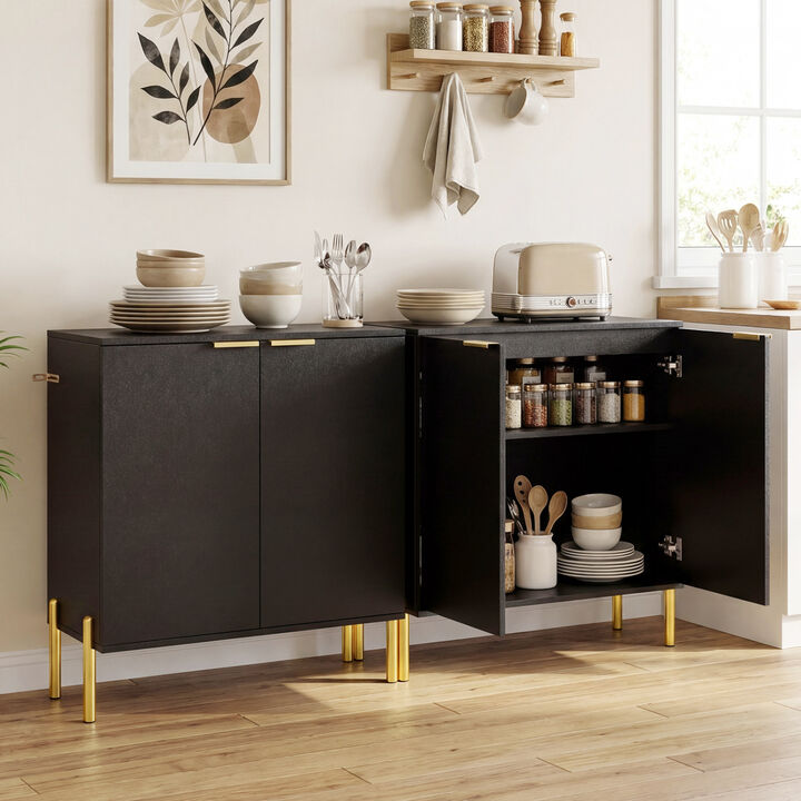 2 Piece Sideboard Cabinet Set with 2 Doors and Metal Legs for Living Room-Black