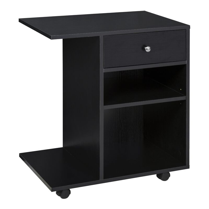 Black Office Helper: Mobile File Cabinet/Printer Stand with CPU Holder
