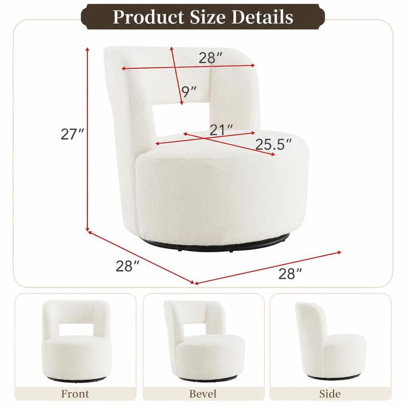 GOODSILO Soft Plush 360 Degree Swivel Round Accent Barrel Chair Upholstered in Cozy Teddy Fabric for Living Room, Bedroom and Office Spaces image number 1