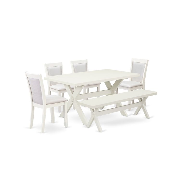 East West Furniture X026MZ001-6 6Pc Dining Set - Rectangular Table , 4 Parson Chairs and a Bench - Multi-Color Color