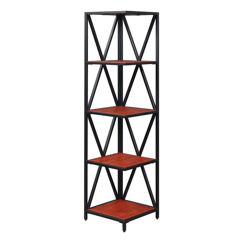 Convenience Concepts Tucson Metal 5 Tier Corner Bookcase, Cherry/Black