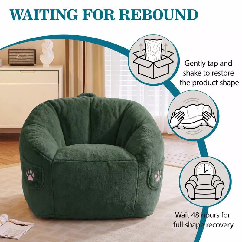 Vipbear Bean Bag Chair for Adults,Faux Fur Memory Foam Bean Bag Couch Sofa High Back, Reading Chair image number 6