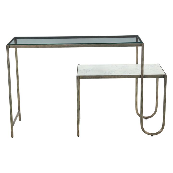 World Interiors Sonoma 50" Nesting Console Table with Marble and Glass