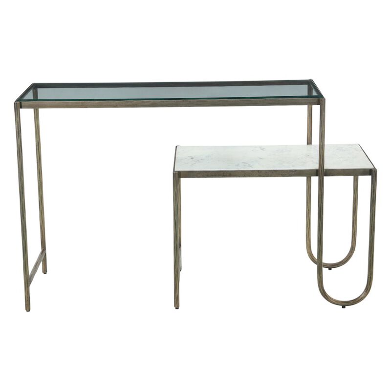 World Interiors Sonoma 50" Nesting Console Table with Marble and Glass image number 0