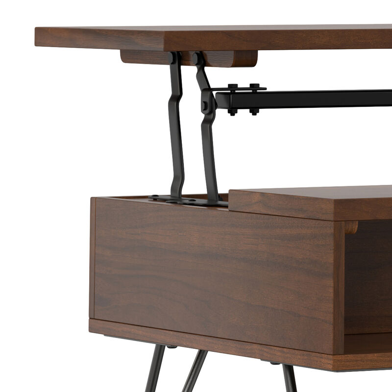 Hunter  48 inch Wide Rectangle Industrial Lift Top Coffee Table in Walnut Veneer