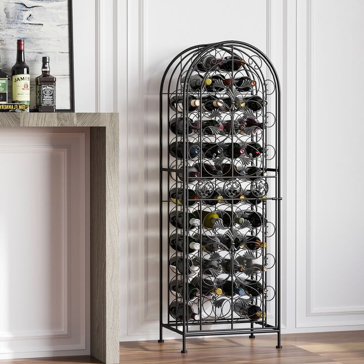 45-Bottle Standing Wine Storage, Floor Wine Rack with Slide-Lock Latch Door, Metal Wine Rack, Wine Bottle Rack for Home Bar, Cellar, Black
