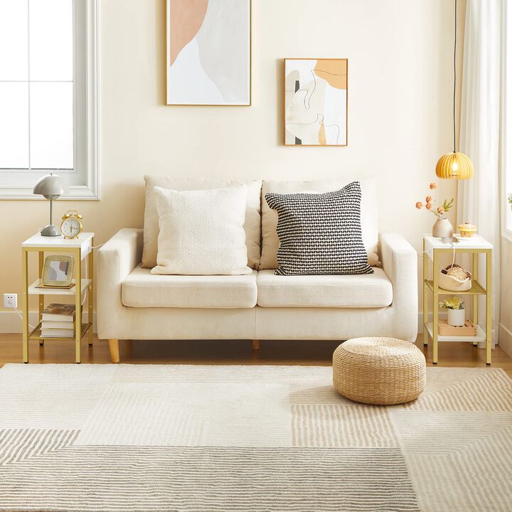 HOOBRO End Table with Charging Station and USB Ports, 3-Tier Nightstand with Adjustable Shelves, Small Side Table for Small Spac