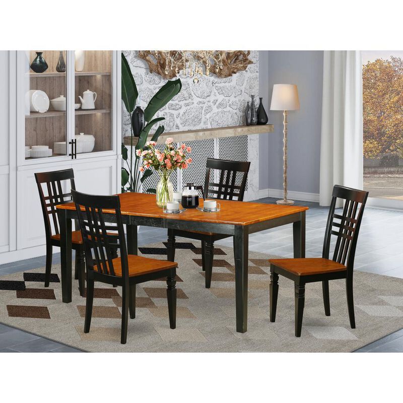 5 PC Kitchen Table set with a Nicoli Table and 4 Dining Chairs in Black and Cherry