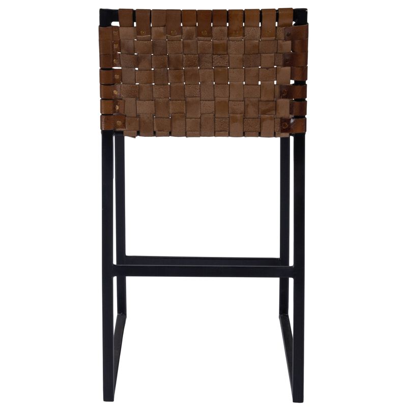 Hivvago 36 Inch Brown and Black Leather and Iron Bar Chair
