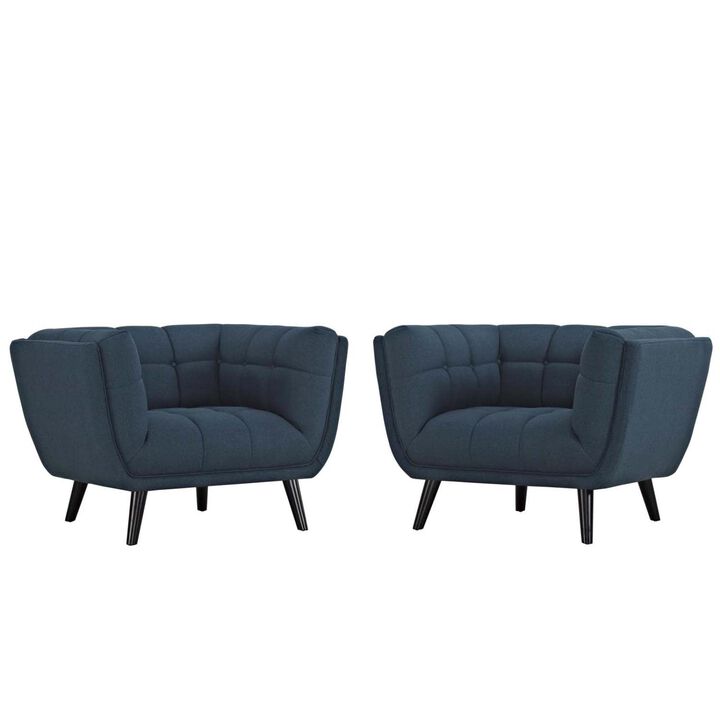 Modway Bestow Mid-Century Modern Upholstered Fabric Living Room Armchairs, 2 Piece, Blue