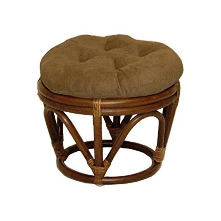 International Caravan Furniture Piece Rattan Ottoman with Micro Suede Cushion