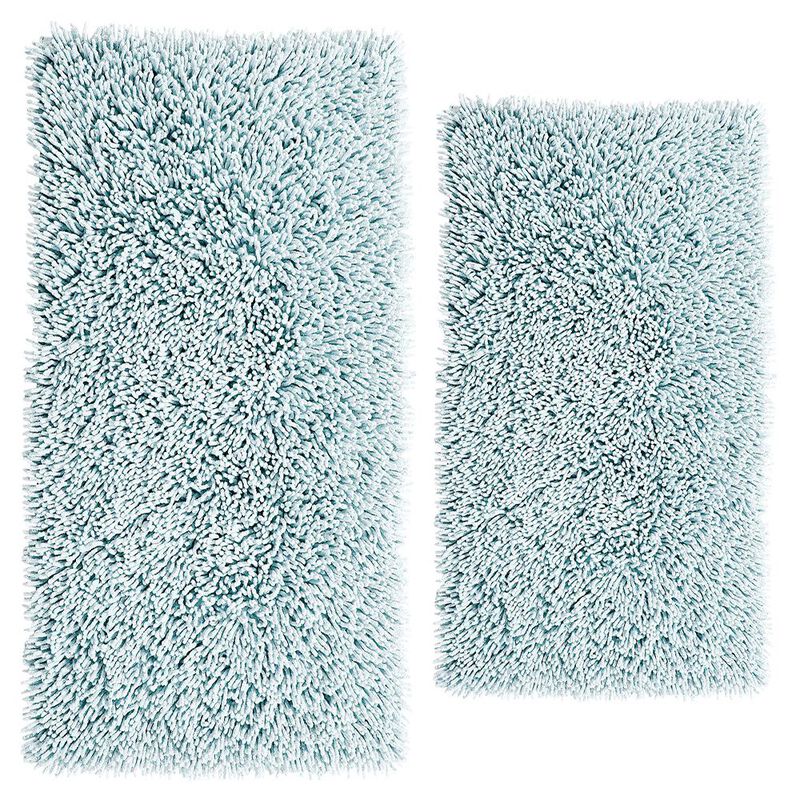 Knightsbridge Chenille Shaggy 220 GSF Non Skid Back Bath Rug Set - 2- Piece - 17x24 and 21x34", Light Blue