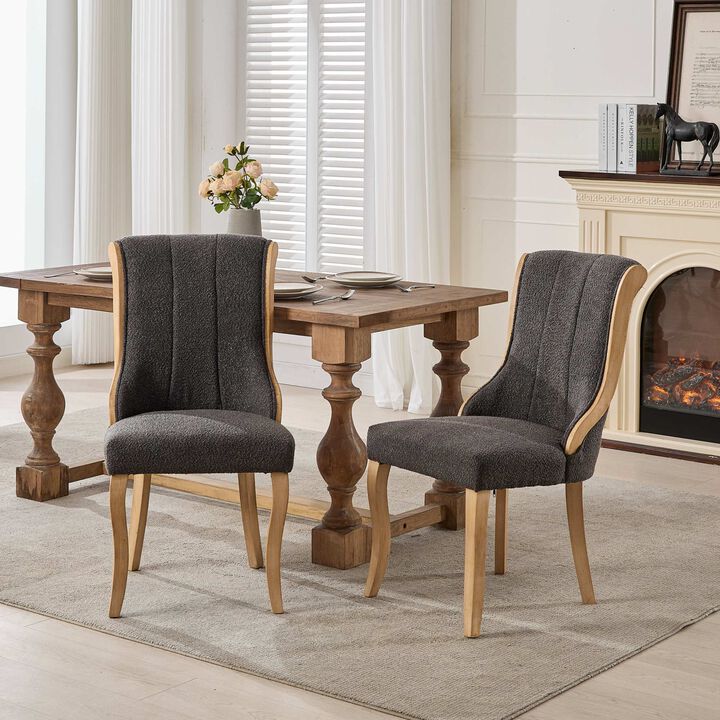 Clihome Snow Velvet Dining Chairs, Mid-Century Style with Curved Wood Trim & Sculpted Legs, Upholstered Comfort,Set of 2