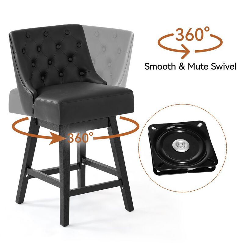 Vipbear Swivel Counter Height Bar Stools, 26 inch PU Leather Bar Chairs Kitchen, Dining Room, Black image number 4