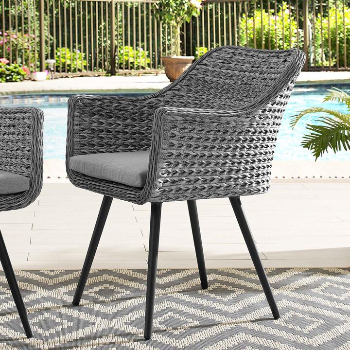 Modway Endeavor Wicker Rattan Aluminum Outdoor Patio Dining Arm Chair with Cushions in Gray Gray