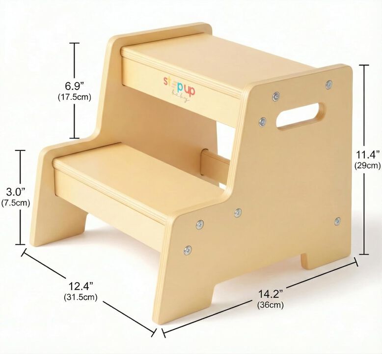 Stepup Baby&reg; Wooden 2-Step Stool - Varnished for Toddlers from Age 3+ | Toddler Stool Helps Children Reach Sinks and Counters Safely