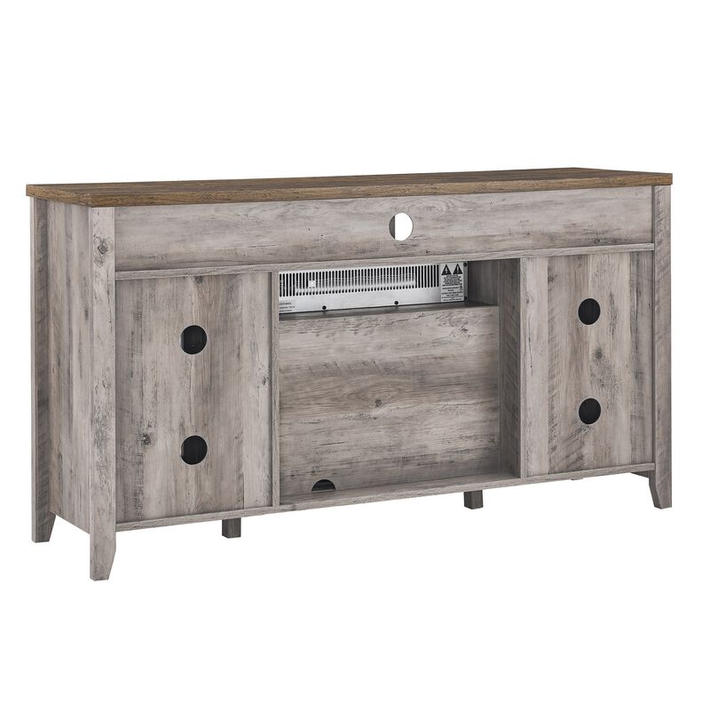 MONDAWE 55 Inch TV Media Stand with Electric Fireplace KD Inserts Heater,Gray Wash Color