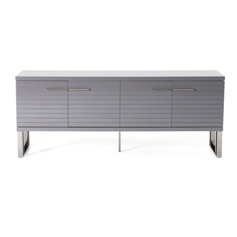 Cid Resu Sideboard Buffet Cabinet, 4 Doors w Slatted Design, 79 Inch, Glossy Gray