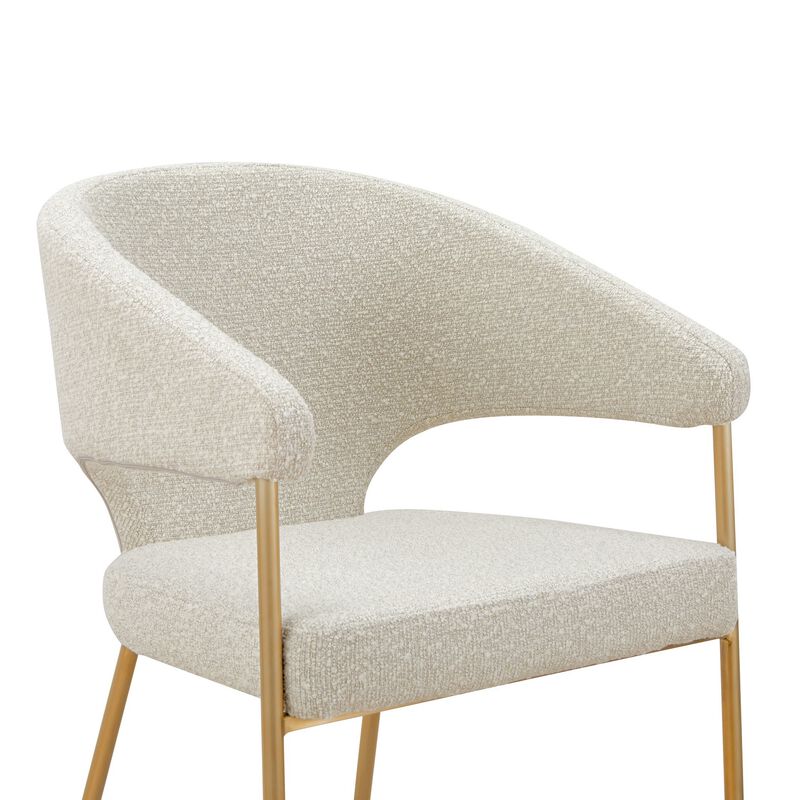 Cid Kasa 23 Inch Dining Chair, Light Gray Polyester, Brass Stainless Steel - Benzara image number 4