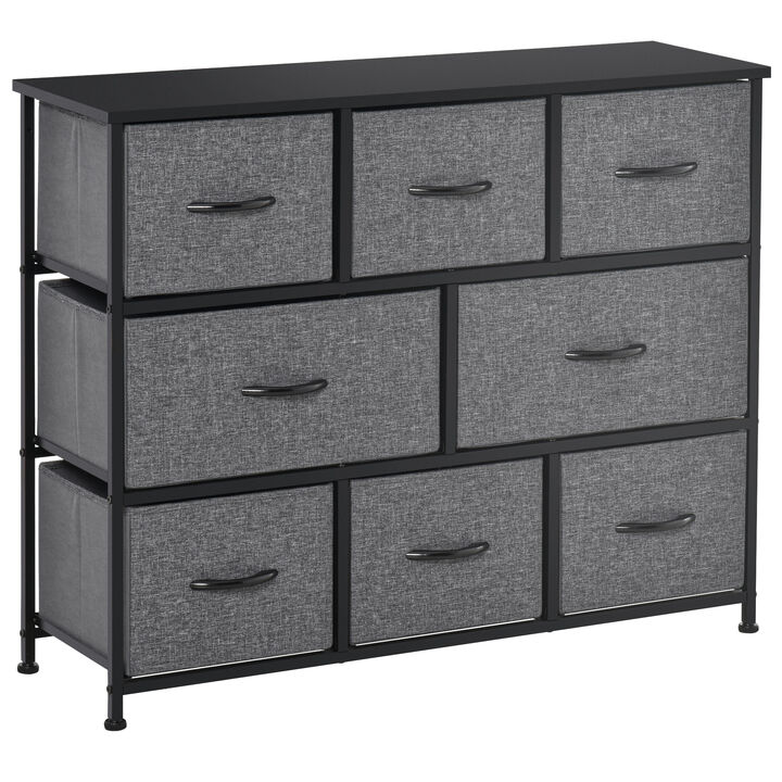HOMCOM 8-Drawer Dresser, 3-Tier Fabric Chest of Drawers, Storage Tower Organizer Unit with Steel Frame for Bedroom, Hallway, Dark Grey