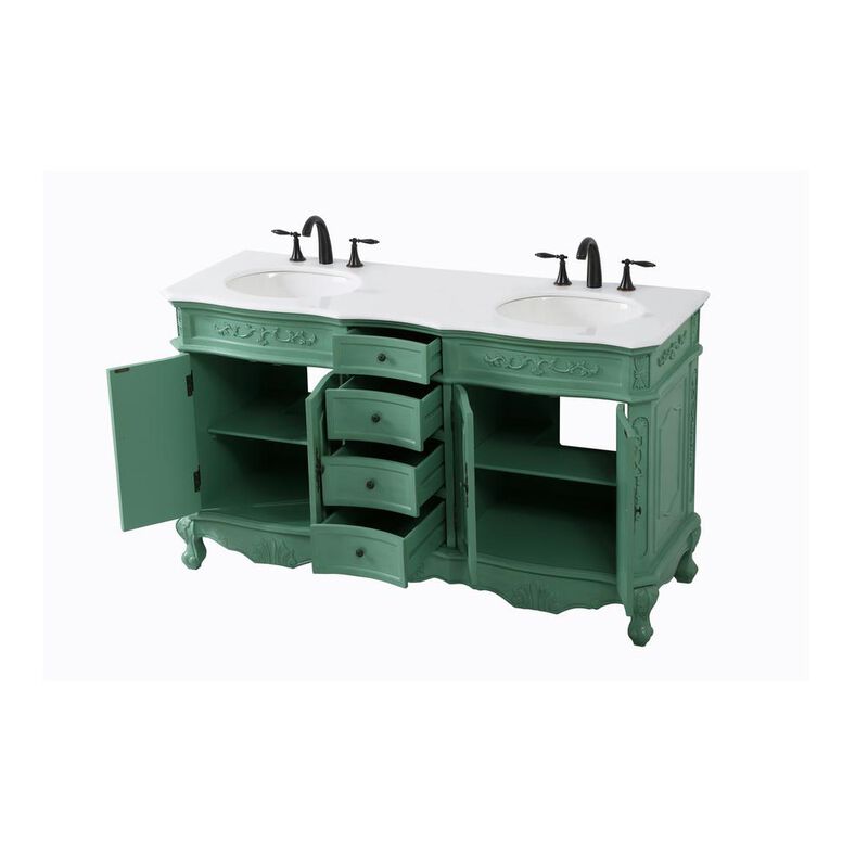 Elegant Kitchen and Bath 60 inch double Bathroom vanity in vintage mint