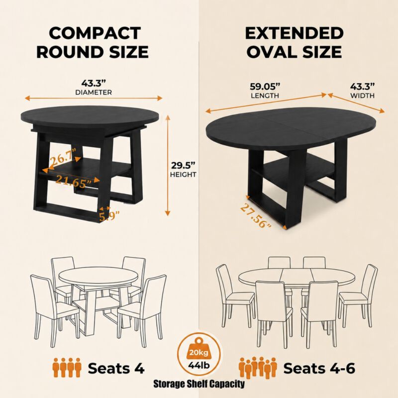 Kibwex H‑Shaped Base Extendable Round Dining Table image number 9
