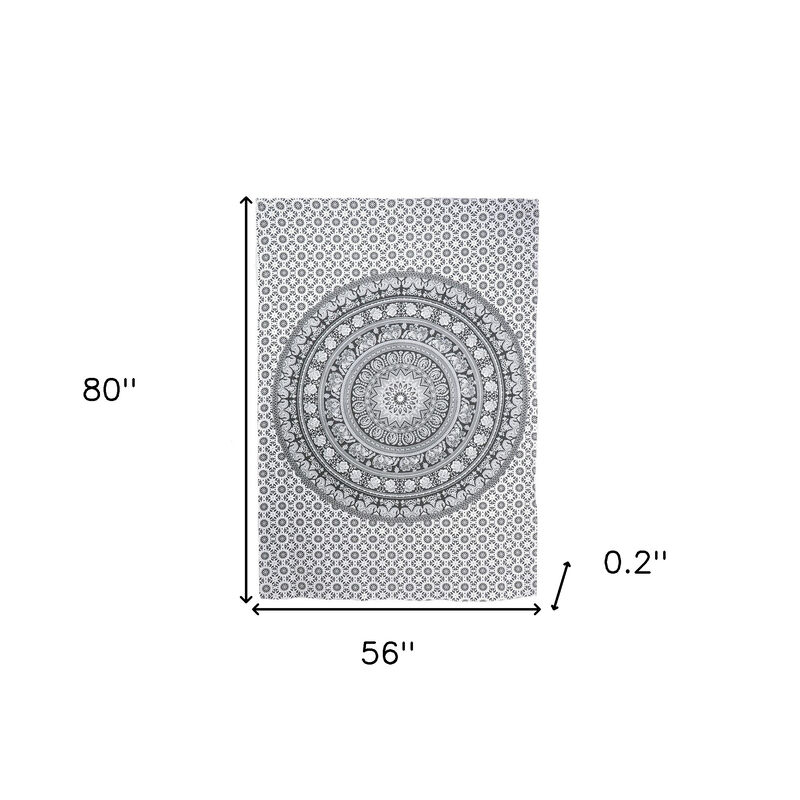 HomeRoots 80" X 56" Black And White Mandala Cotton Hanging Tapestry image number 2