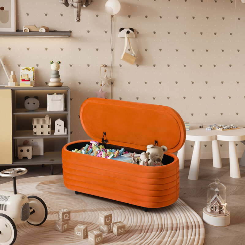 WestinTrends 42" Wide Mid-Century Modern Upholstered Velvet Tufted Oval Storage Ottoman Bench