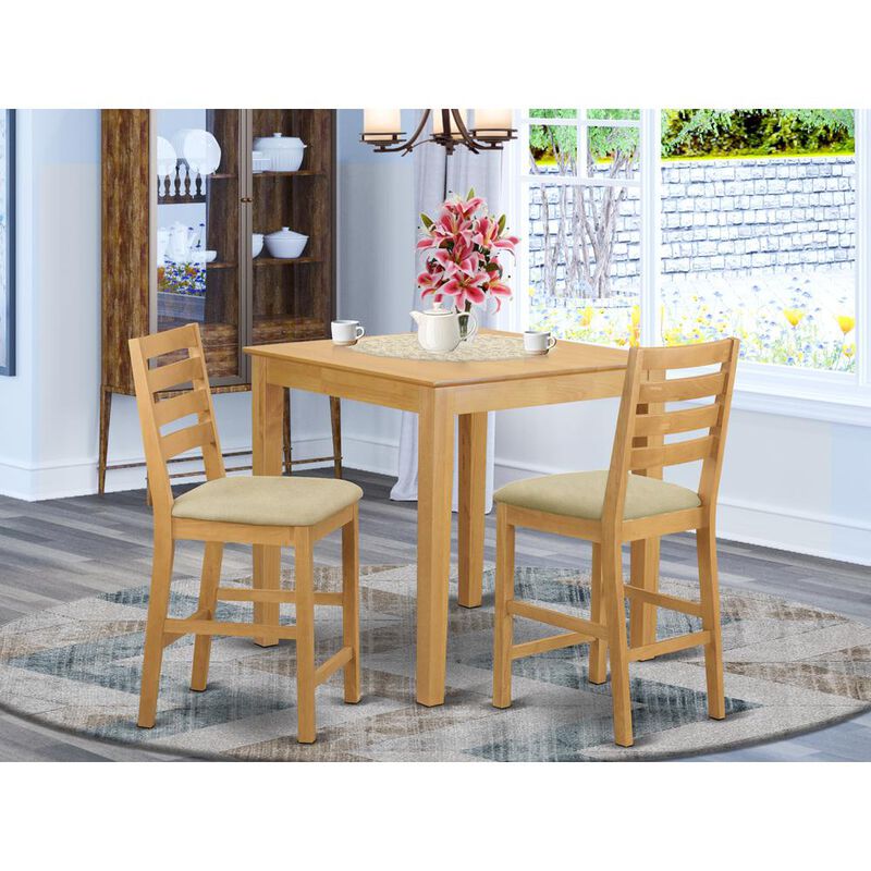 East West Furniture PBCF3-OAK-C 3 Pc counter height pub set - Table and 2 counter height Chairs.