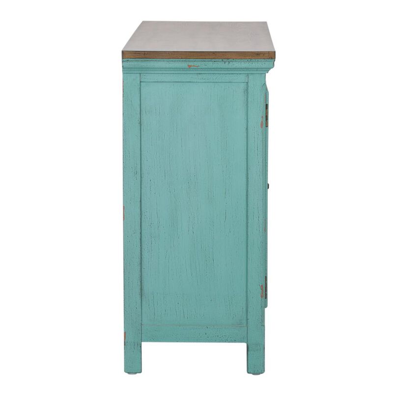 Liberty Furniture Kensington 3 Door Accent Cabinet in Turquoise w/ Worn Wood Tone Top image number 3