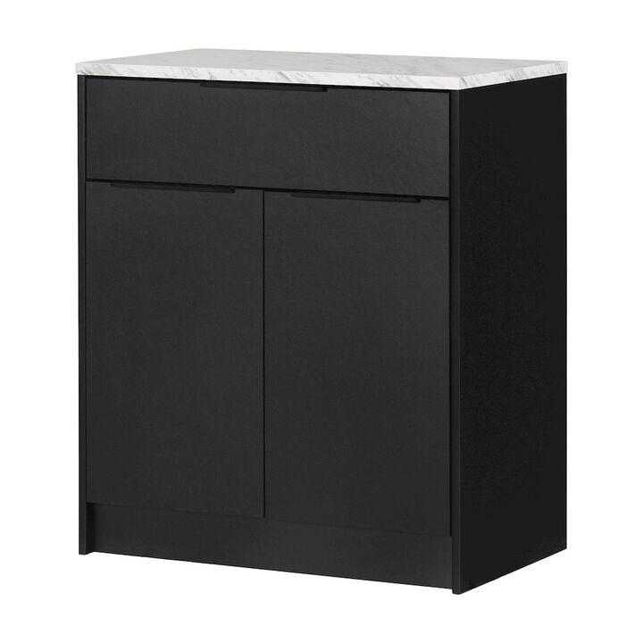 Olio Kitchen Island, Matte Black and Faux White Marble