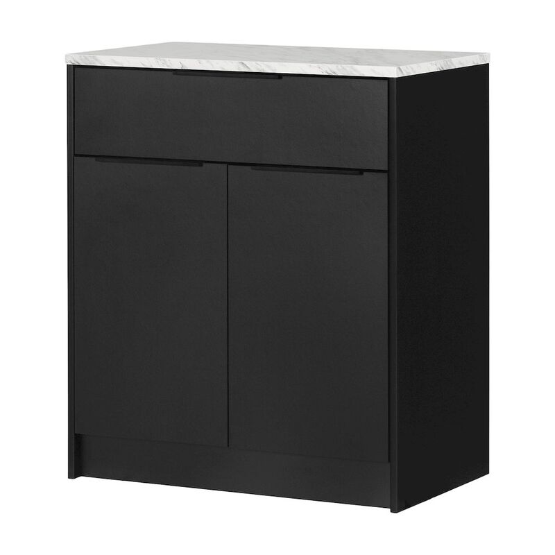 Olio Kitchen Island, Matte Black and Faux White Marble