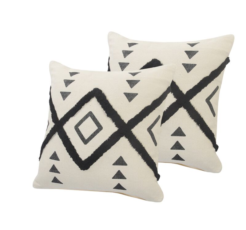 HomeRoots Set of Two 20" Natural And Black Geometric Cotton Throw Pillows with Texture image number 0