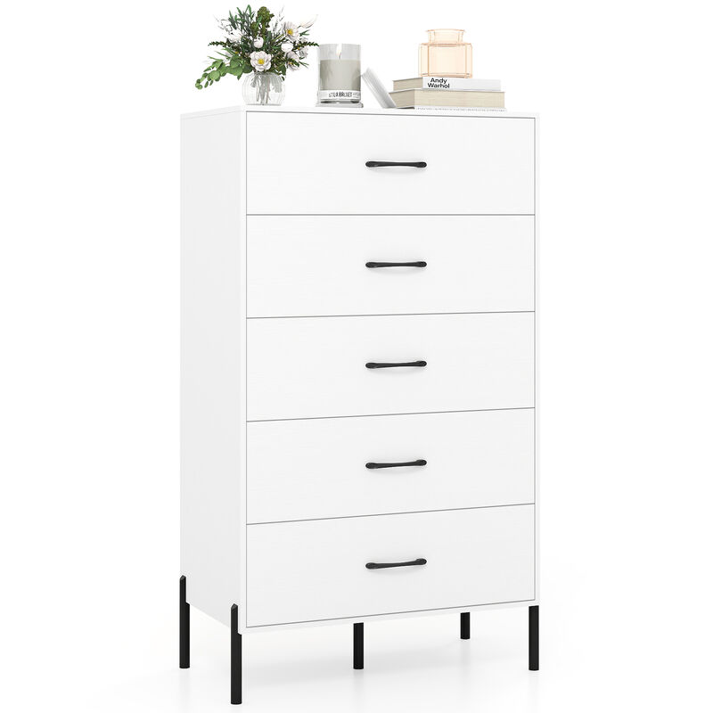 Modern Tall 5-Drawer Storage Chest with Metal Legs - White image number 3