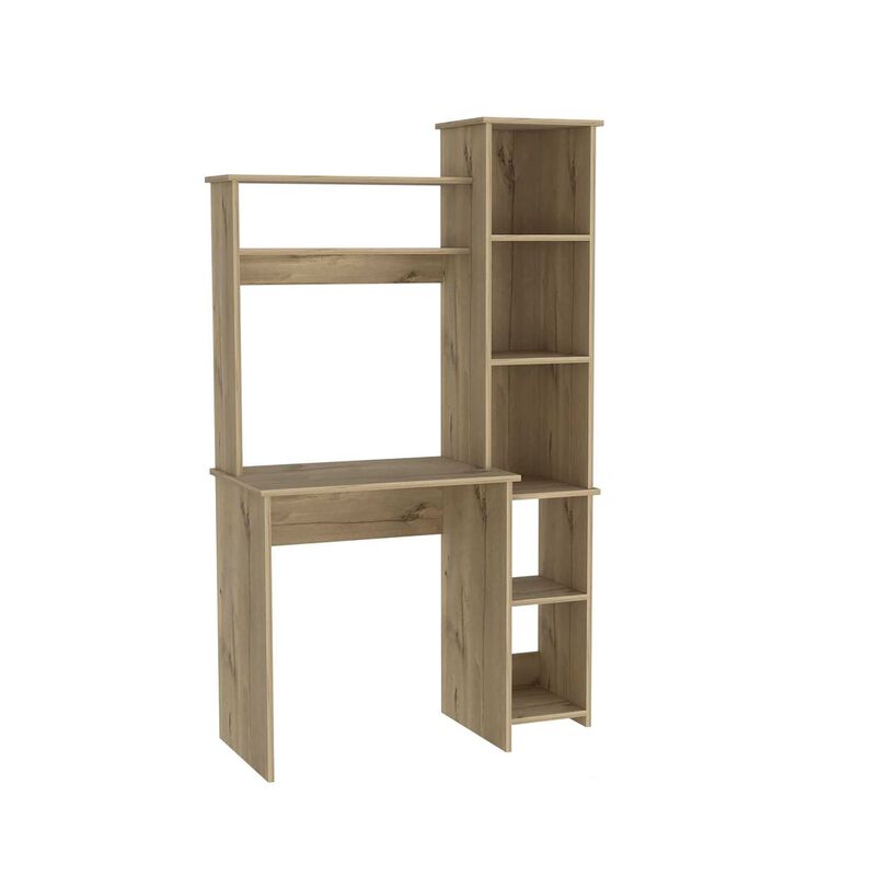 HomeRoots 39" Charcoal Wood Pedestal Computer Desk With Hutch image number 0