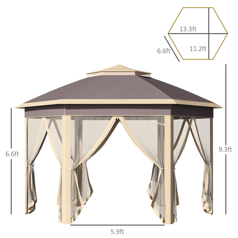 Outsunny 11' x 13' Pop Up Gazebo Canopy Tent with Zippered Mesh Sidewalls and Carrying Bag, Event Tent Shelter for Patio Garden Backyard, Beige