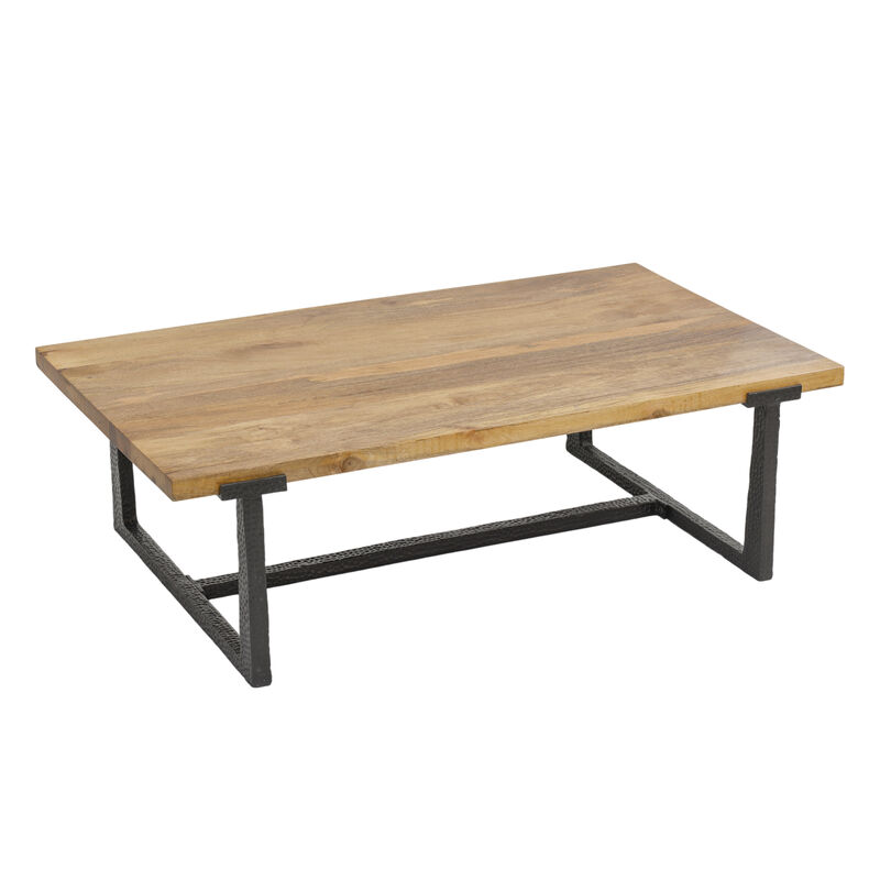 Marlon 48" Coffee Table | Handmade Aluminum Cast Black Frame | Natural Brown Solid Mango Wood Top