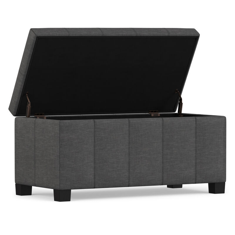 Dover 36 inch Wide Contemporary Rectangle Storage Ottoman Bench in Slate Grey Linen Look Fabric, Assembled image number 2
